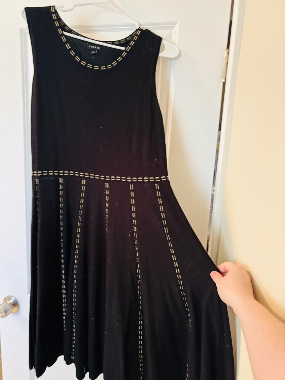 torrid Black Sleeveless Fit & Flare Dress with Gold Stitching